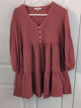 Madewell 100% Cotton Gauze Tiered Babydoll Button Tunic Dress